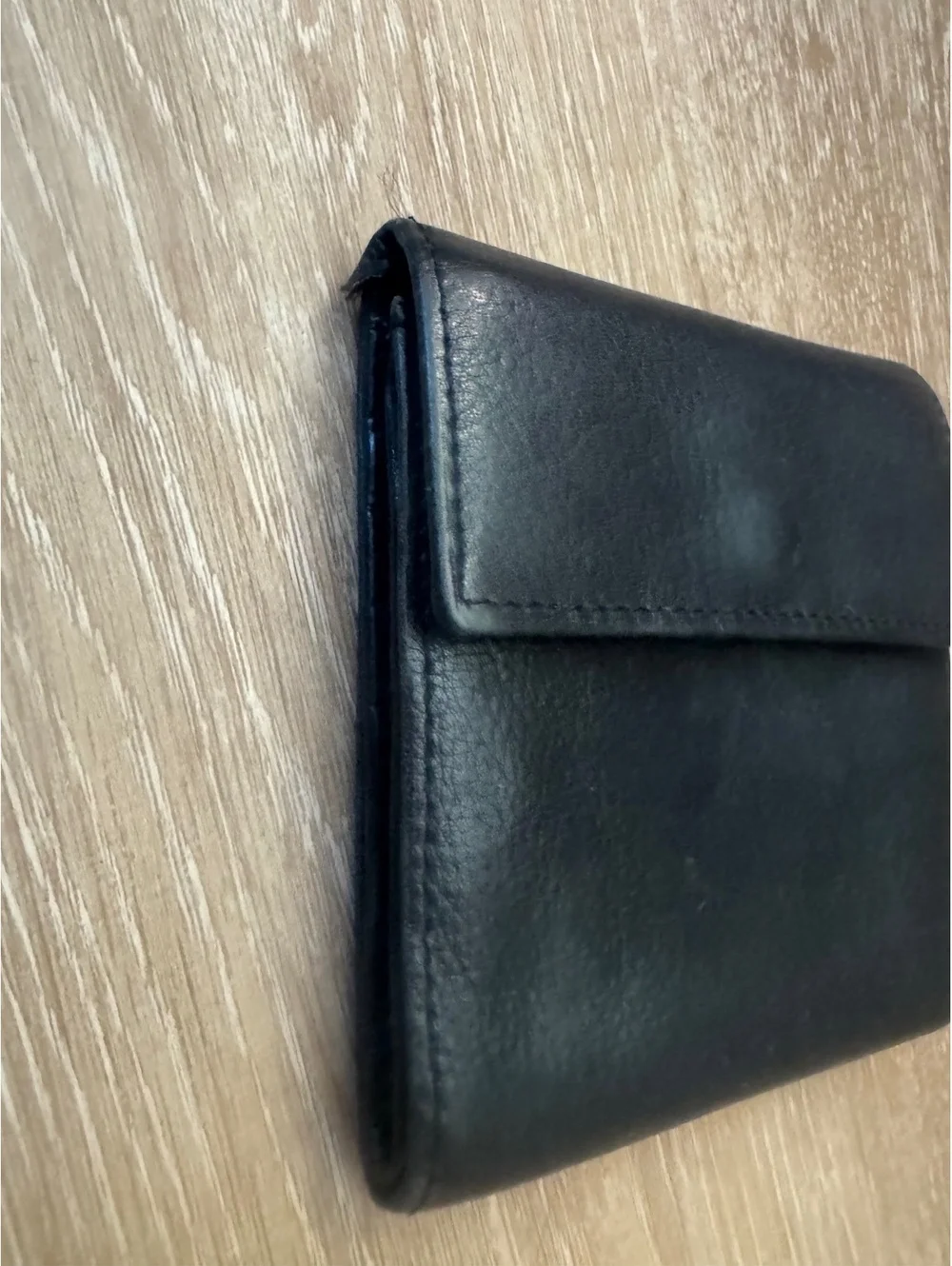 Black Leather Bi-Fold Wallet with ID Window and Card Slots